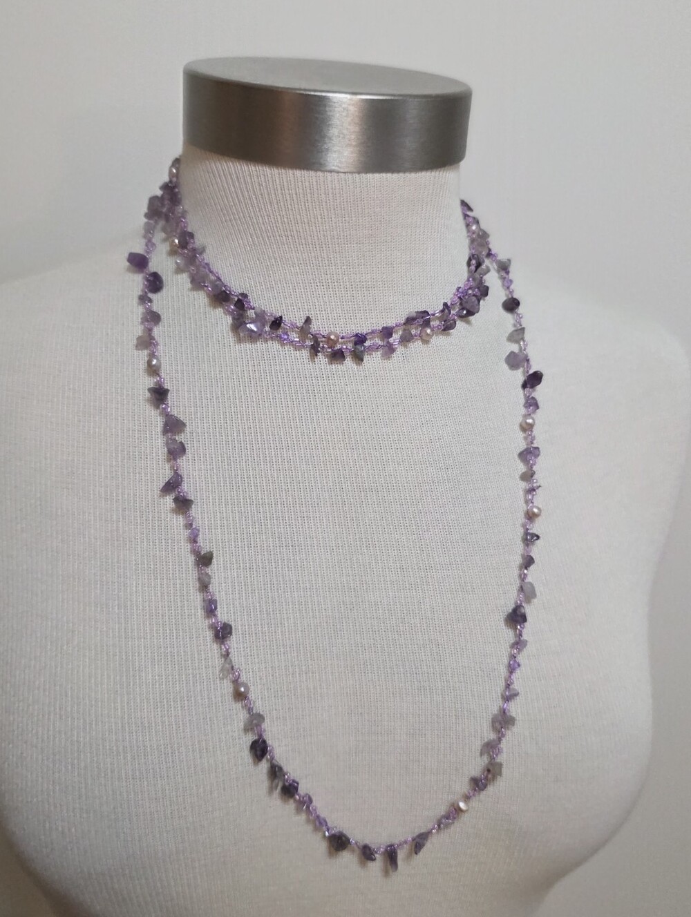 Hand Crafted Amethyst And Pearl Necklace Set